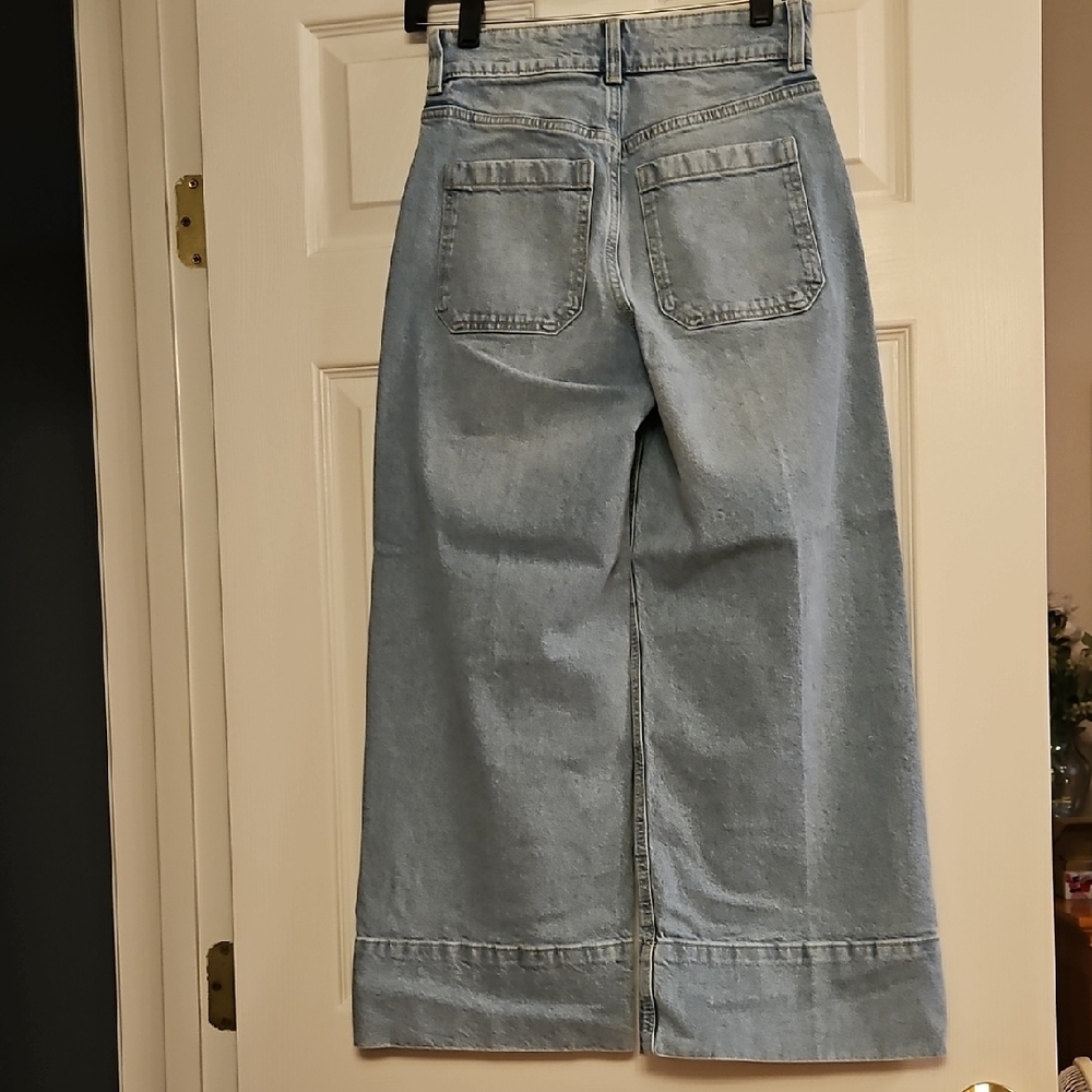 H&M Sky Blue Denim Cropped Wide Leg Jean - Picture 4 of 8